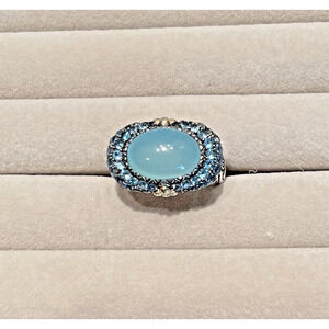 Barbara Bixby .925 & 18k Blue Chalcedony and London Blue Topaz Sadhana Ring 8.5